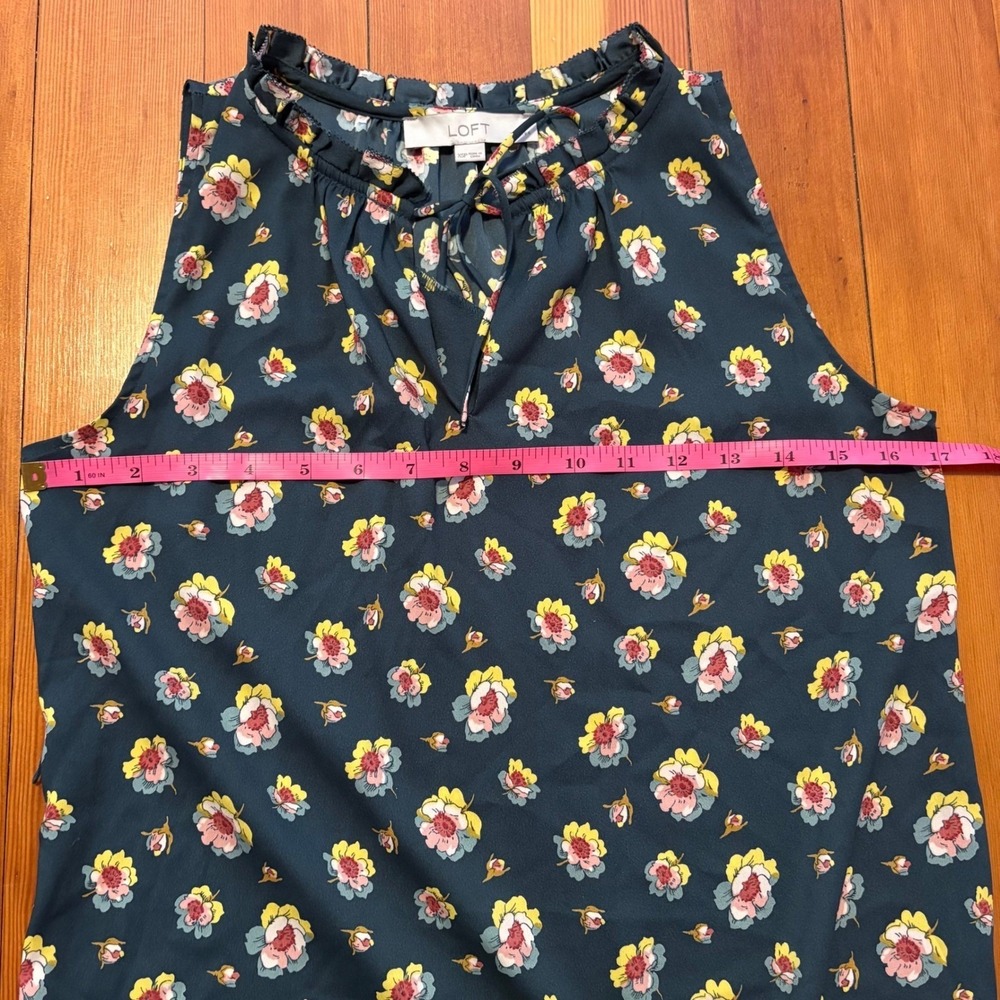 LOFT Petites Floral Print Sleeveless Shift Dress Ruffle Neckline‎ Petite  XSP - Picture 7 of 9